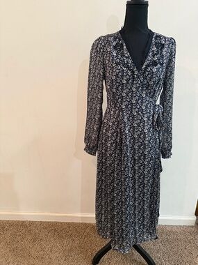 Floral Wrap Maxi Dress in Navy